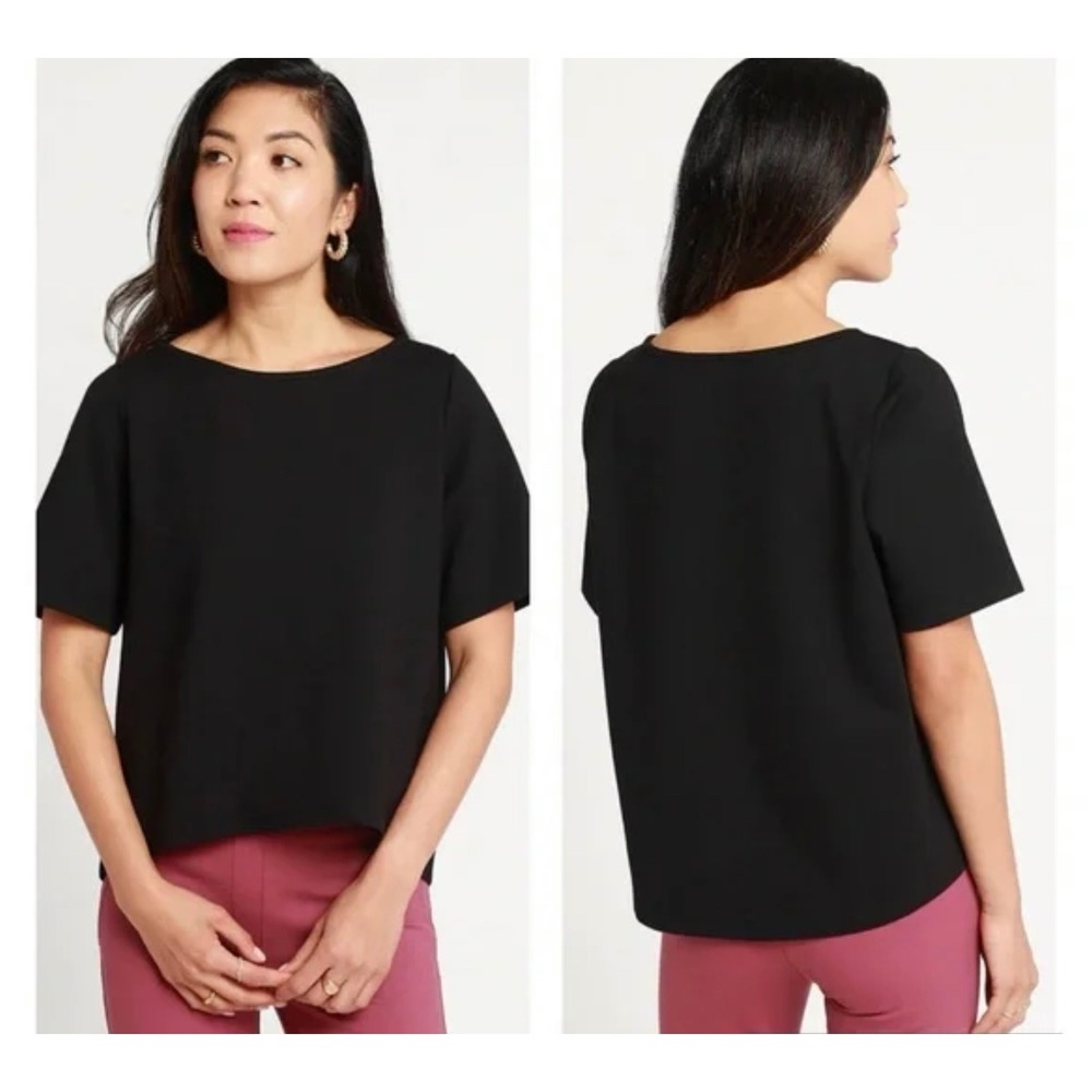 Betabrand NWOT Boxy Hi-Low Top Short Sleeve T-Shirt Top XL Black Boat Neck
